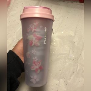 NWT Starbucks Cherry Blossom Soft Touch Tumbler with Charm 16oz